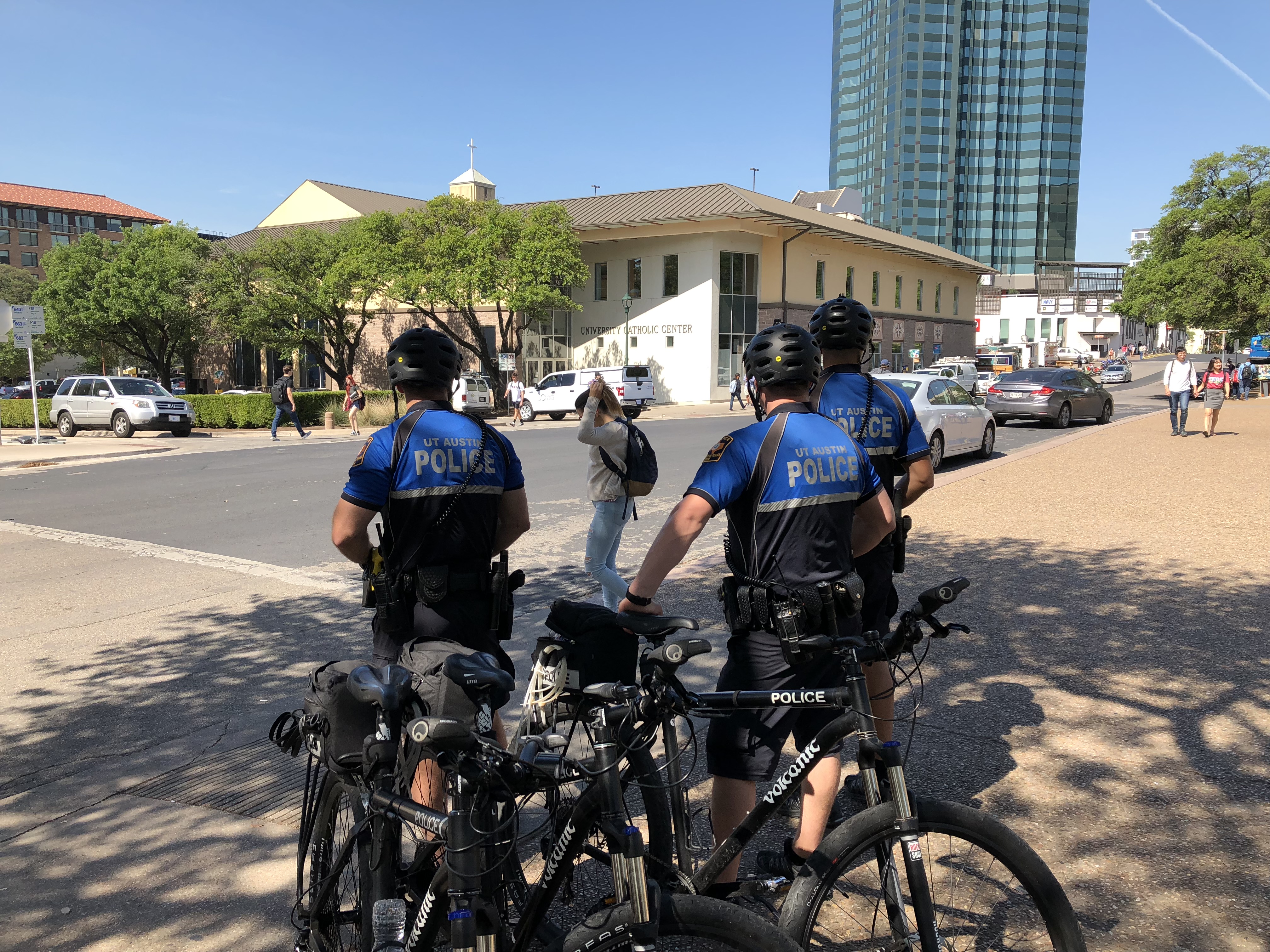 Bike officers watching traffic on campus