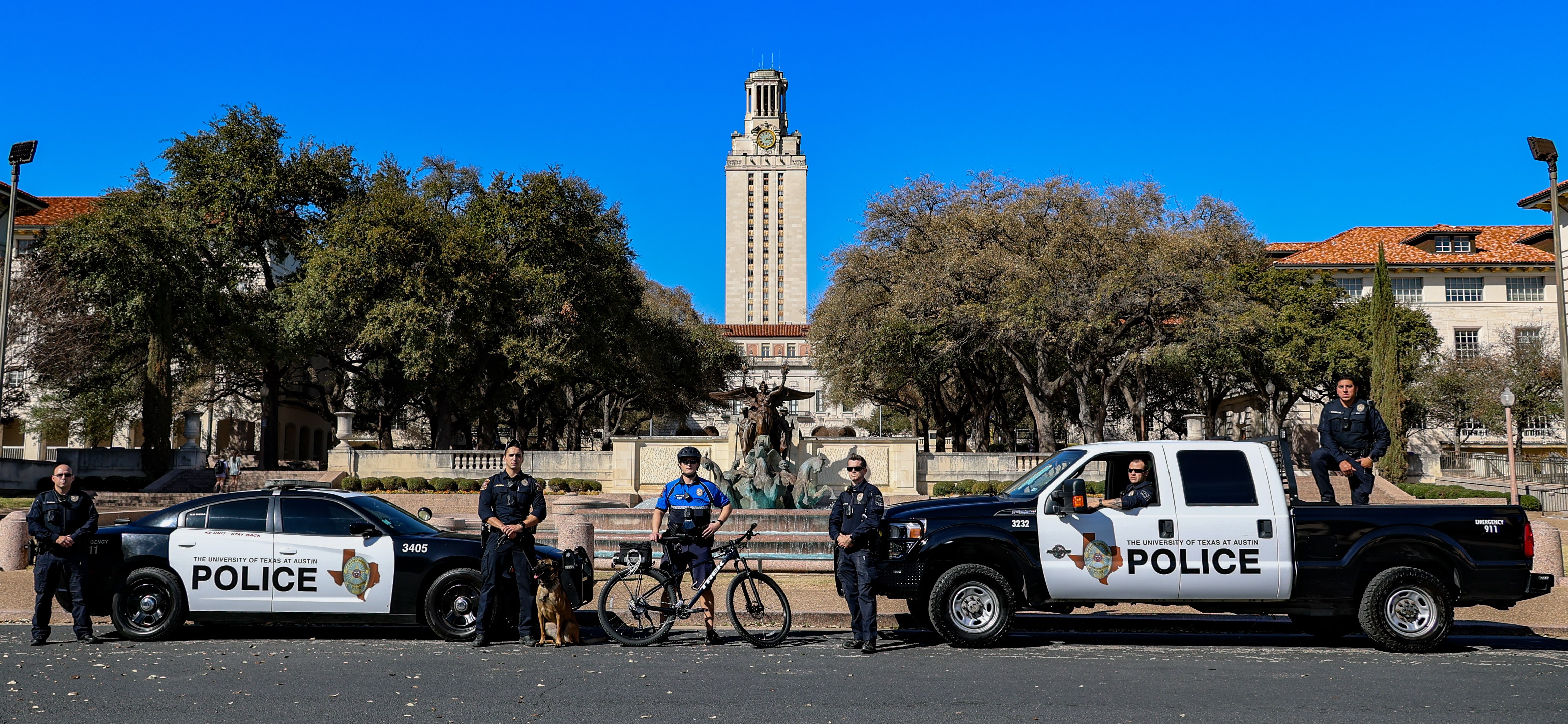 Officers standing by Littlefield Fountain