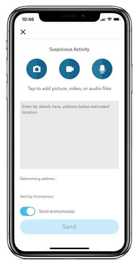 Livesafe app phone example of suspicious activity reporting