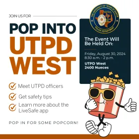 UTPD Pop into UTPD West Graphic